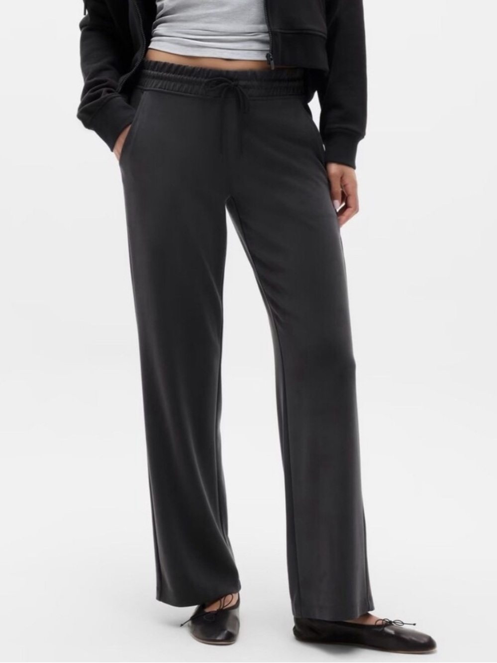 Athleta Seasoft Mid Rise Straight Leg Sweatpant Pant Washed Black Dark Grey M - Picture 10 of 10
